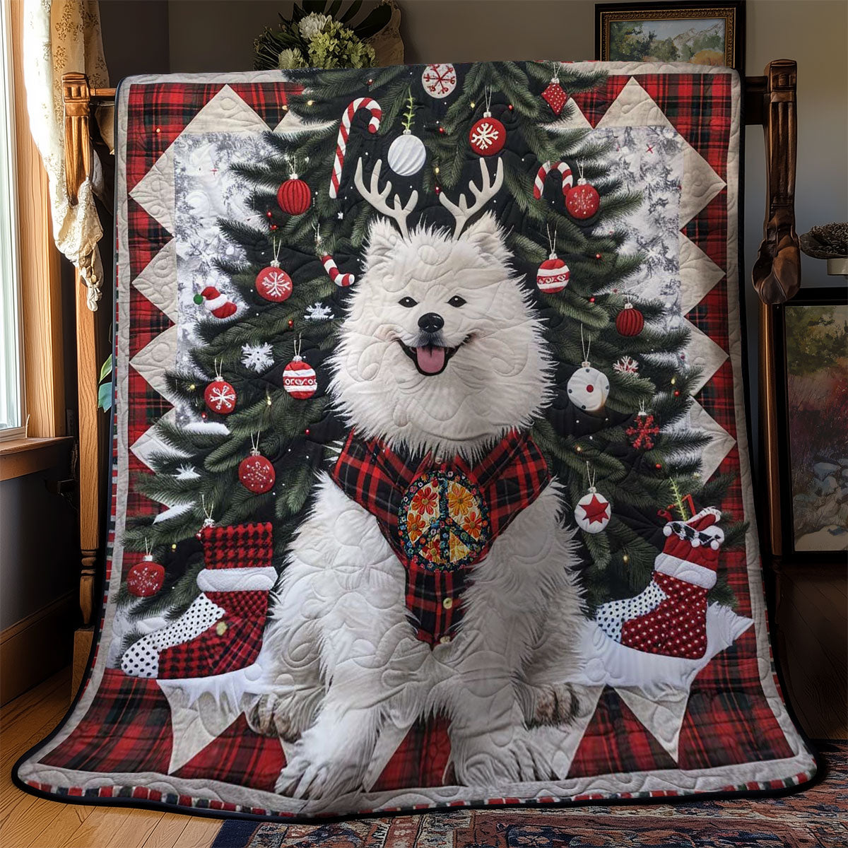 Samoyed's Cozy Christmas Eve WN2510060CL Quilt