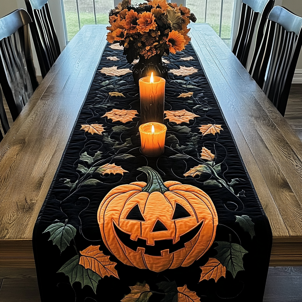 Cheerful Halloween Night XR1209012CL Quilted Table Runner