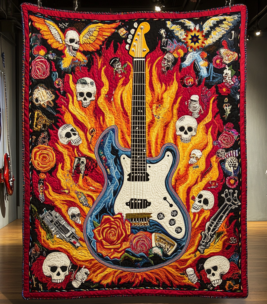 Guitar On Fire WU0712008CL Quilt