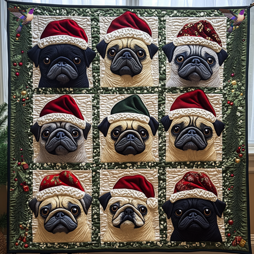 Cute Pug Santa XR0212012CL Quilt