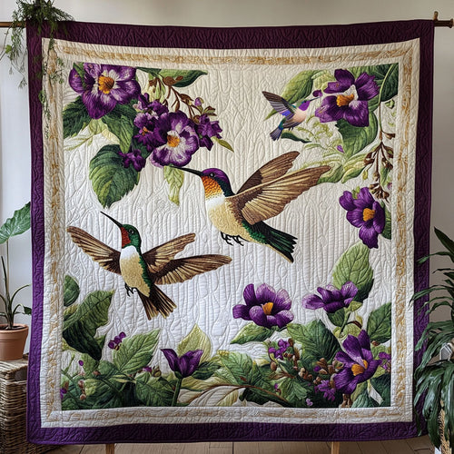 Purple Flower And Hummingbird WY0611005CL Quilt