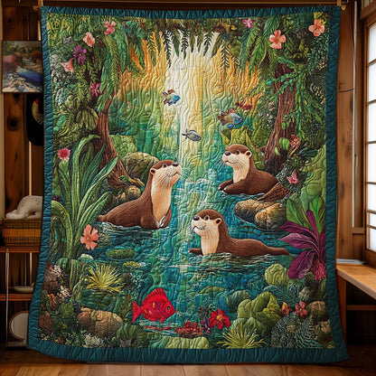 Otter Family In Forest WY1701053CL Quilt