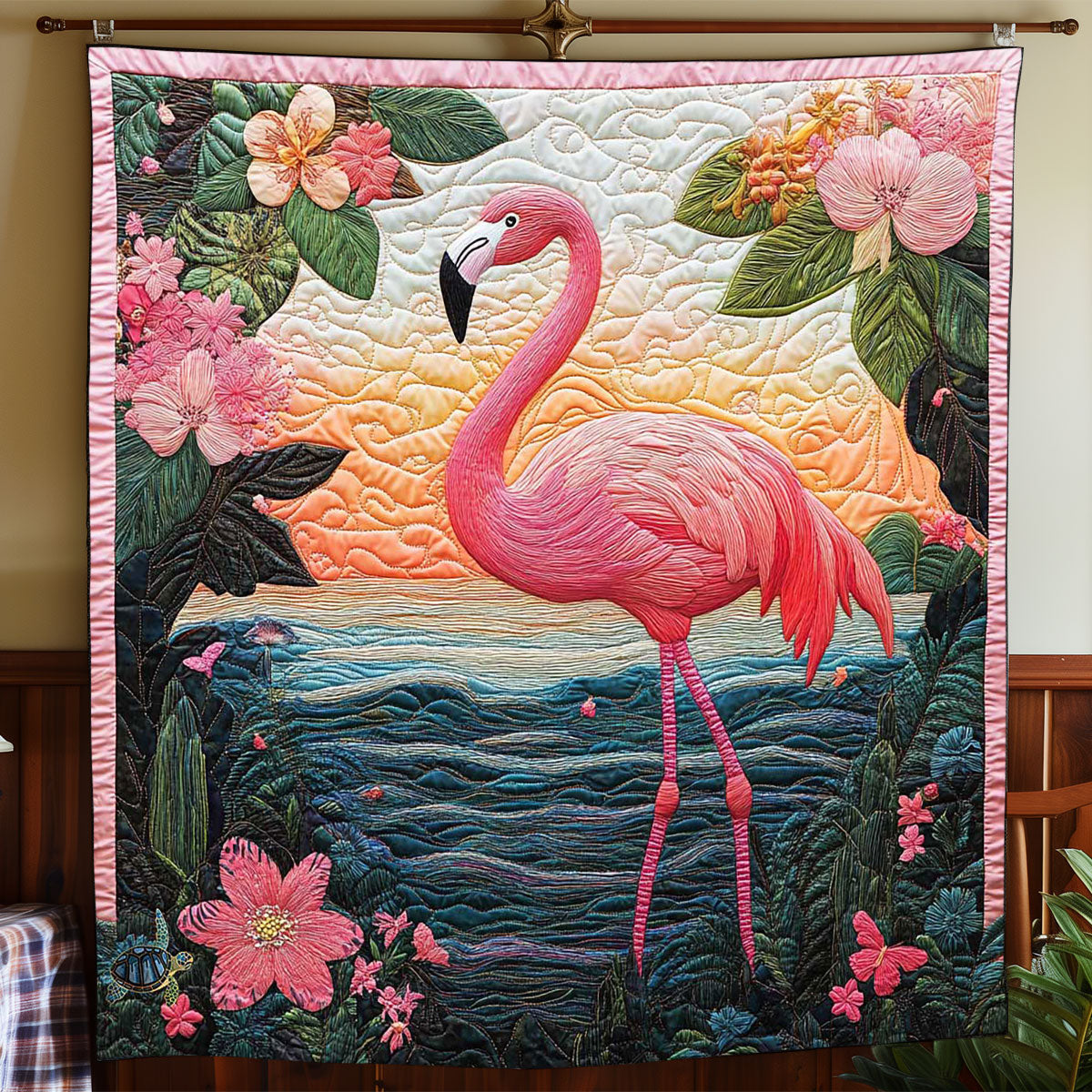 Floral Lake Flamingo WP1811014CL Quilt