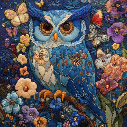 Floral Blue Owl XR1309002CL Quilt