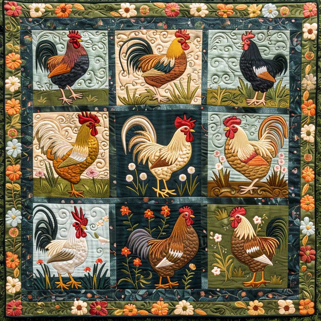 Floral Chickens XR0908027CL Quilt