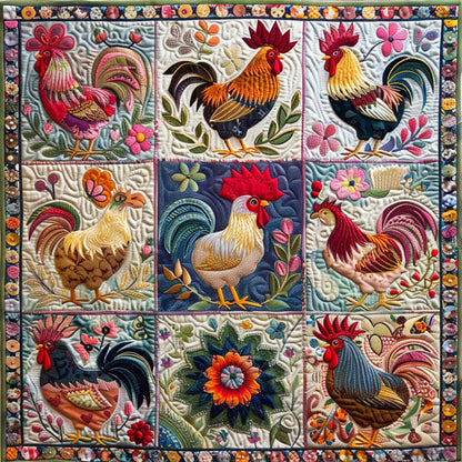 Floral Chickens XR1507005CL Quilt