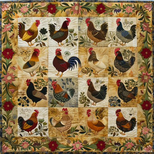 Floral Chickens XR2005006CL Quilt