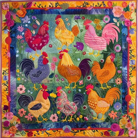 Floral Chickens XR2105004CL Quilt