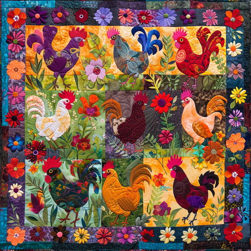 Floral Chickens XR2105007CL Quilt