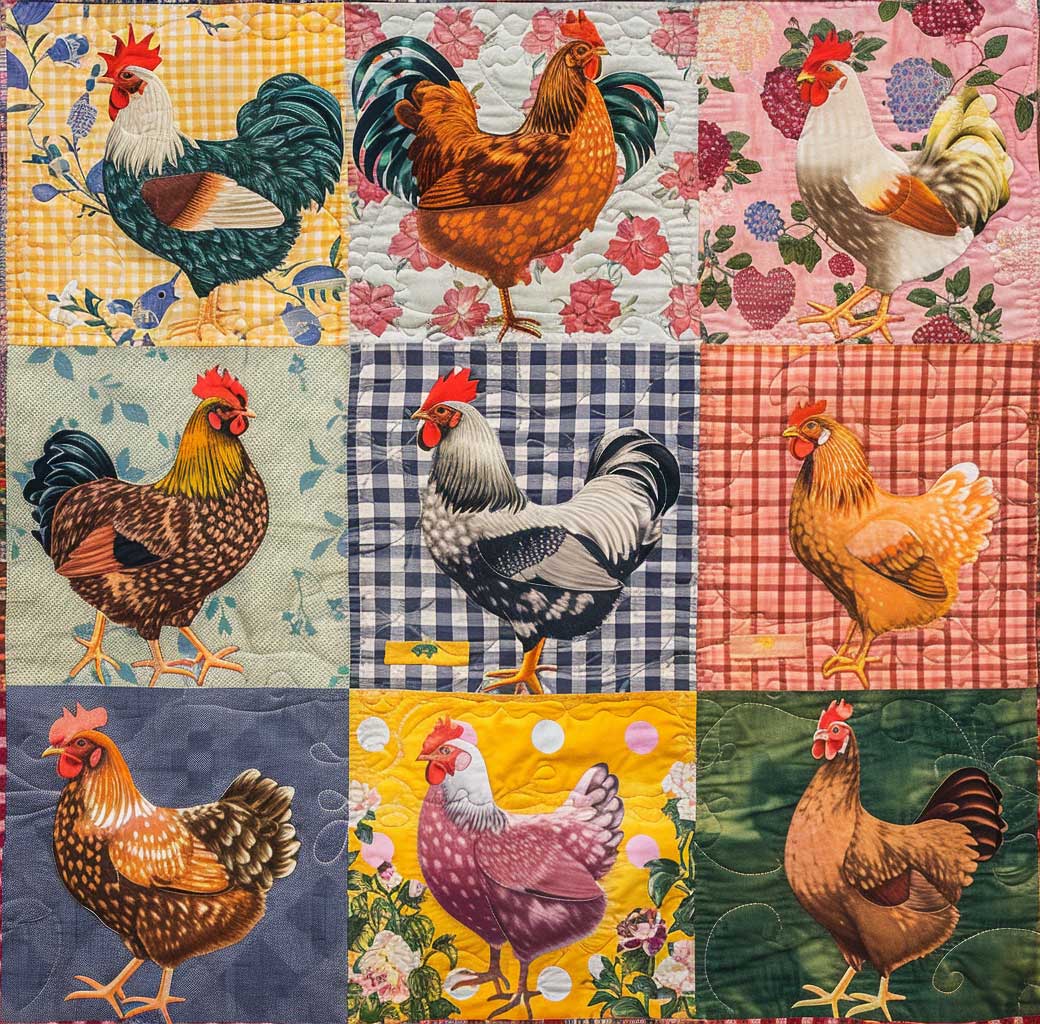 Floral Chickens XR2806003CL Quilt