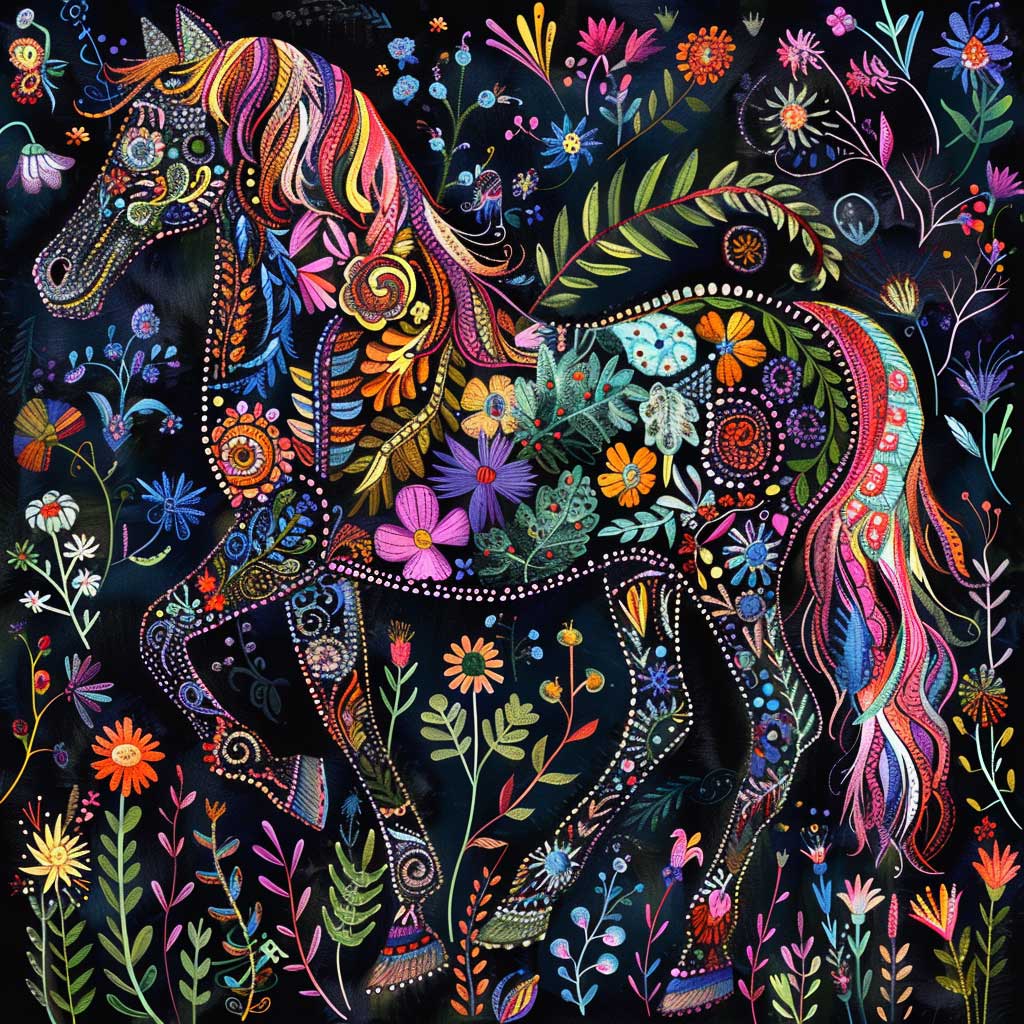 Floral Horse XR1207004CL Quilt