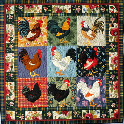 Floral Roosters XR1408015CL Quilt