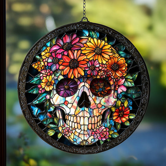 Floral Skull WU1601050CL Suncatcher