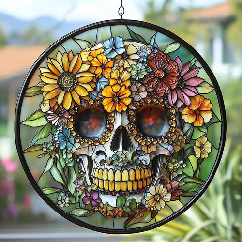 Floral Skull WU1701029CL Suncatcher