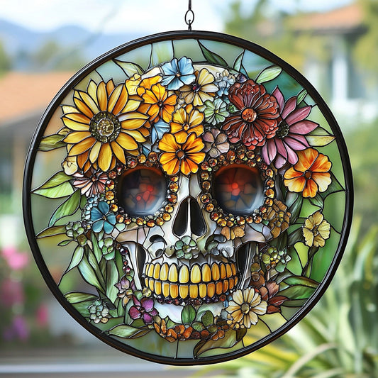 Floral Skull WU1701029CL Suncatcher
