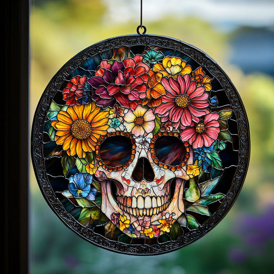 Floral Skull WU1701030CL Suncatcher