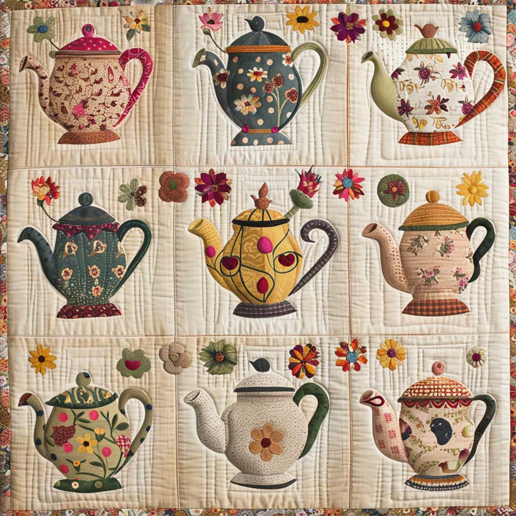 Floral Teapots WJ2407020CL Quilt