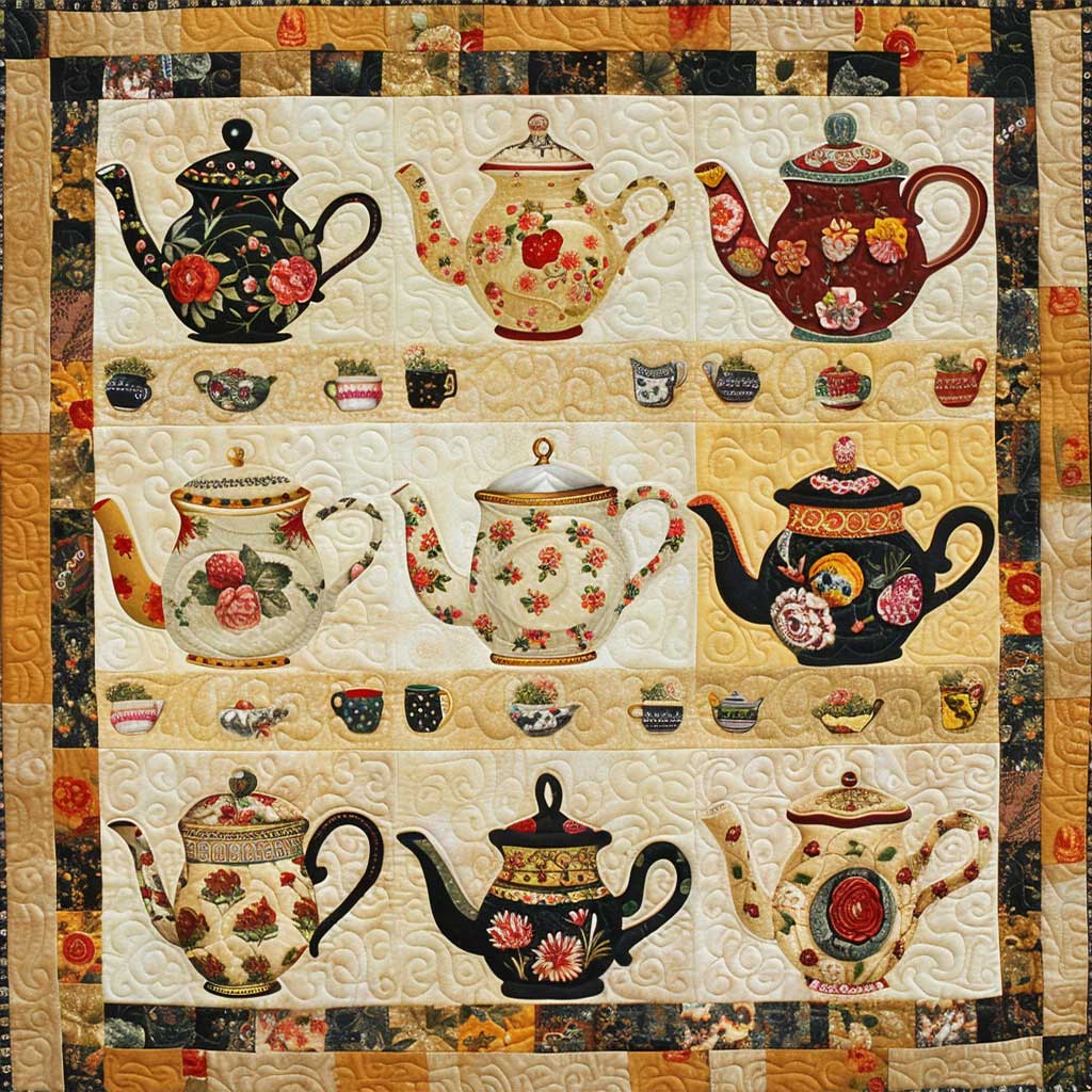 Floral Teapots WJ2407021CL Quilt