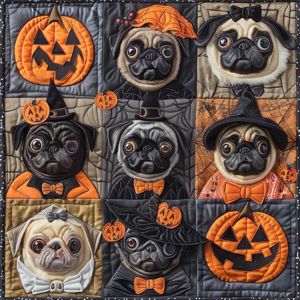 Ghostly Pugs XR1908019CL Quilt