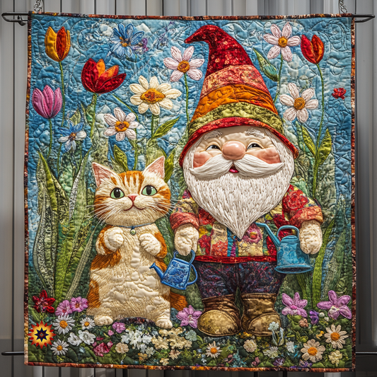 Gnome And Cat Spring Time WU1112007CL Quilt