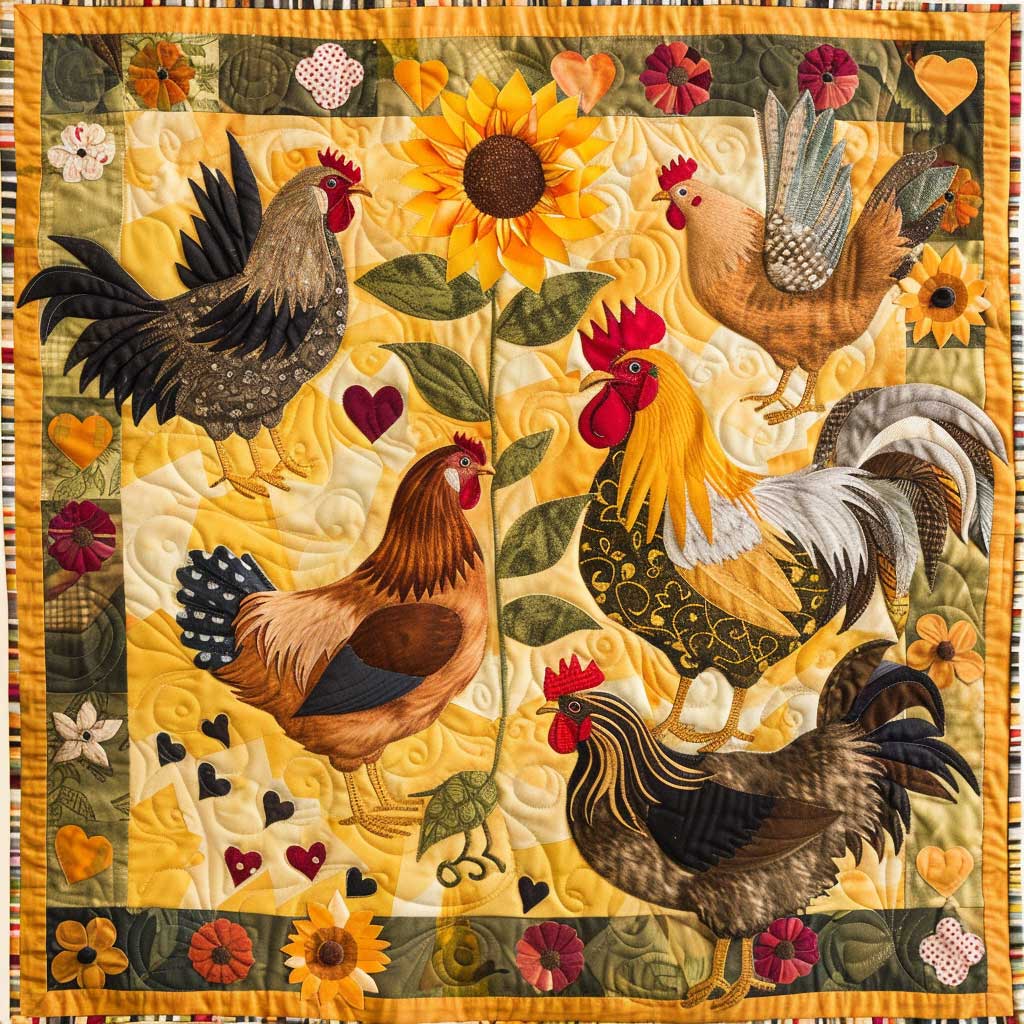 Graceful Sunrise Chickens XR2907023CL Quilt