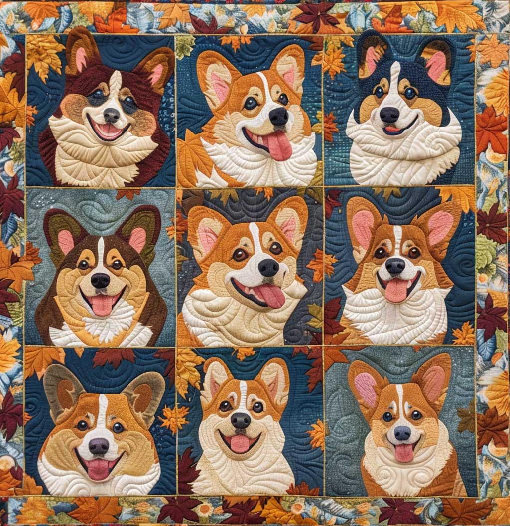 Happy Corgi Autumn XR27008005CL Quilt