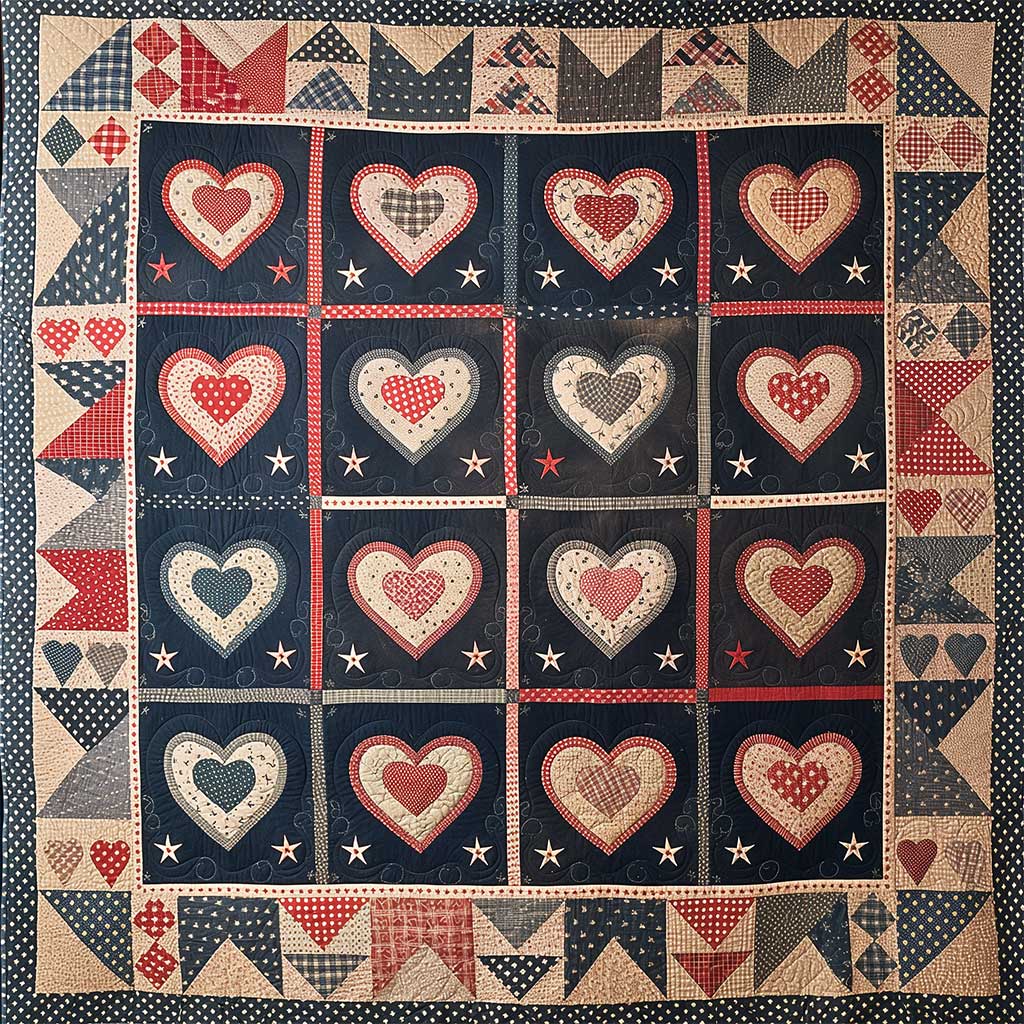 Patriotic Hearts WJ1307008CL Quilt