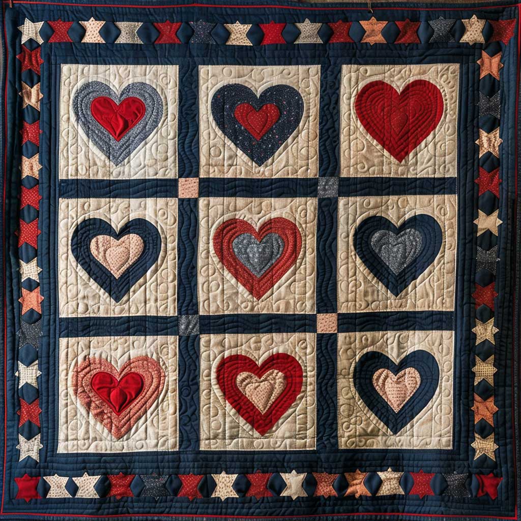 Patriotic Hearts WJ1307009CL Quilt