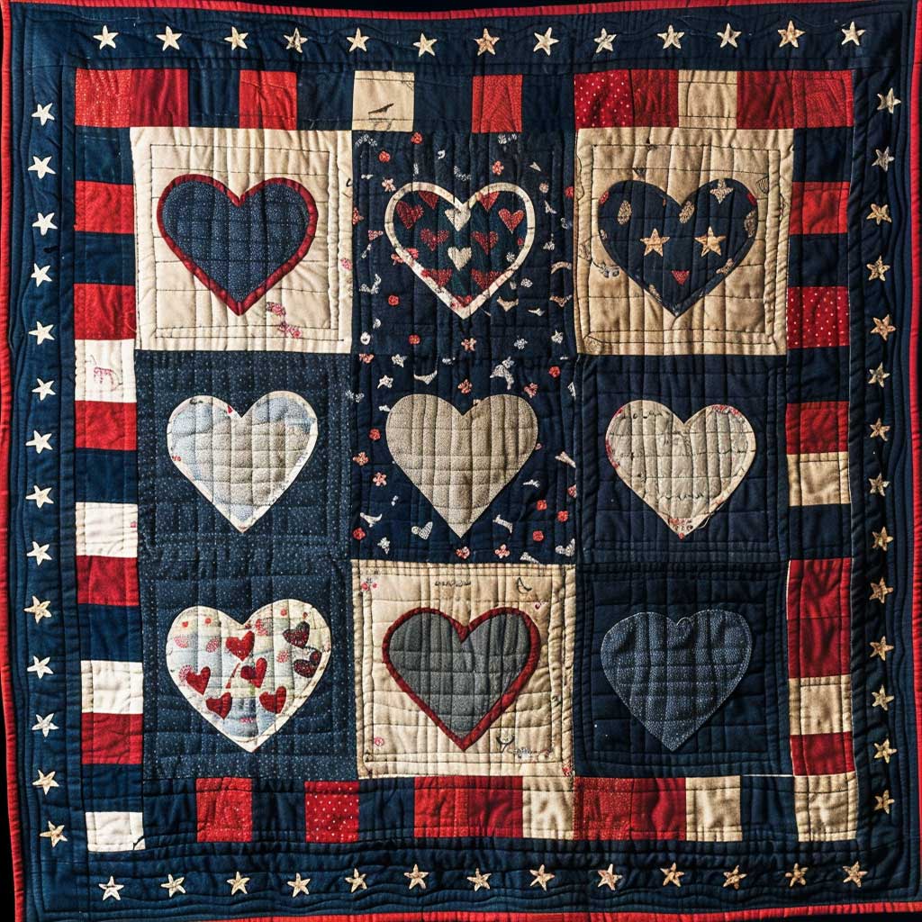 Patriotic Hearts WJ1307011CL Quilt