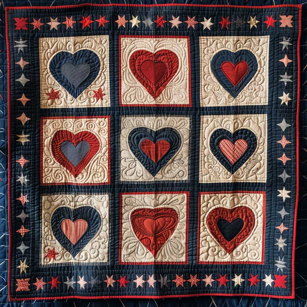 Patriotic Hearts WJ1507014CL Quilt