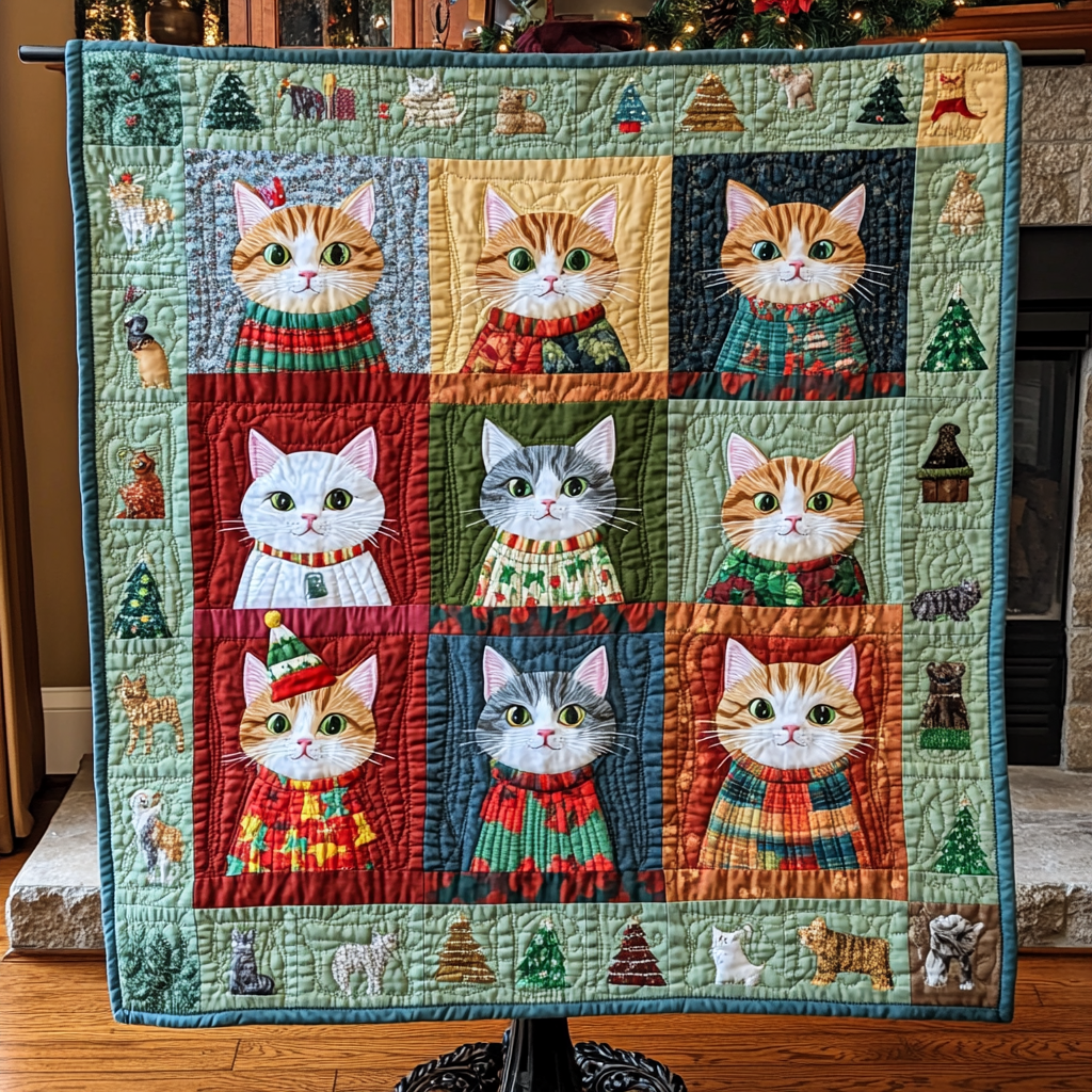 Holiday Cat Patchwork YR0201039CL Quilt