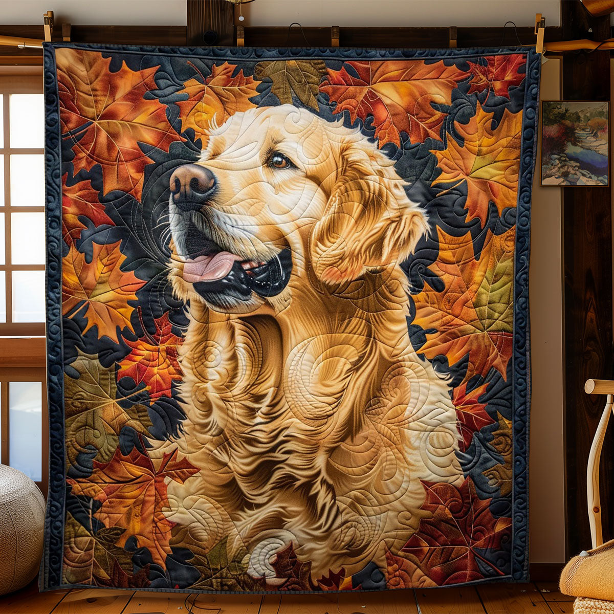 Golden Retriever Autumn Leaves WO1308008CL Quilt