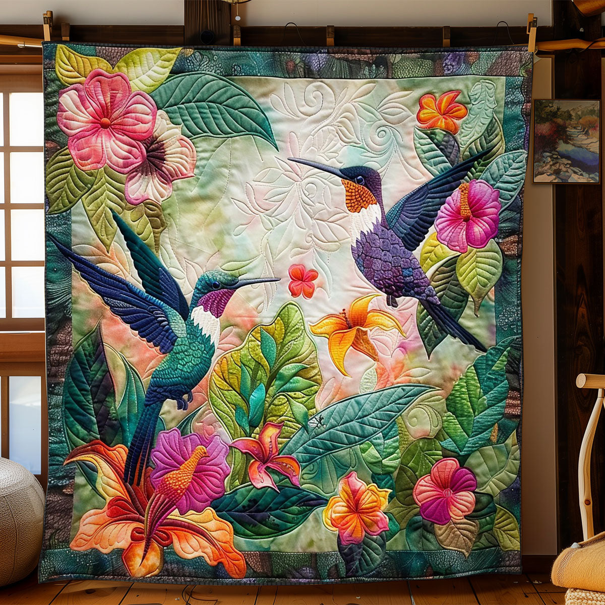 Hummingbirds With Floral WO1508040CL Quilt