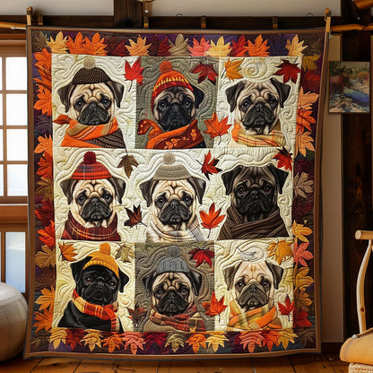 Pug Dogs And Autumn Leaves WO1408002CL Quilt