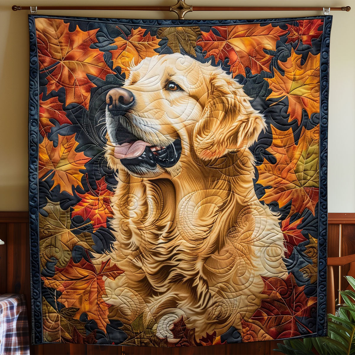 Golden Retriever Autumn Leaves WO1308008CL Quilt