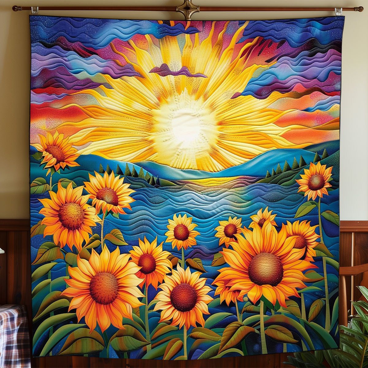 Sunflowers With The Sunset Wo1408010CL Quilt