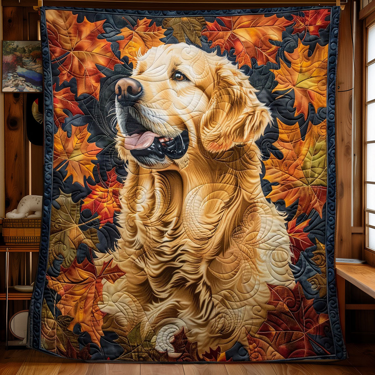 Golden Retriever Autumn Leaves WO1308008CL Quilt