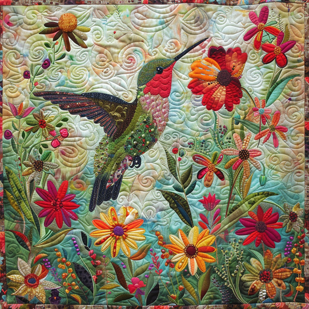 Hummingbird And Flowers XR2005002CL Quilt