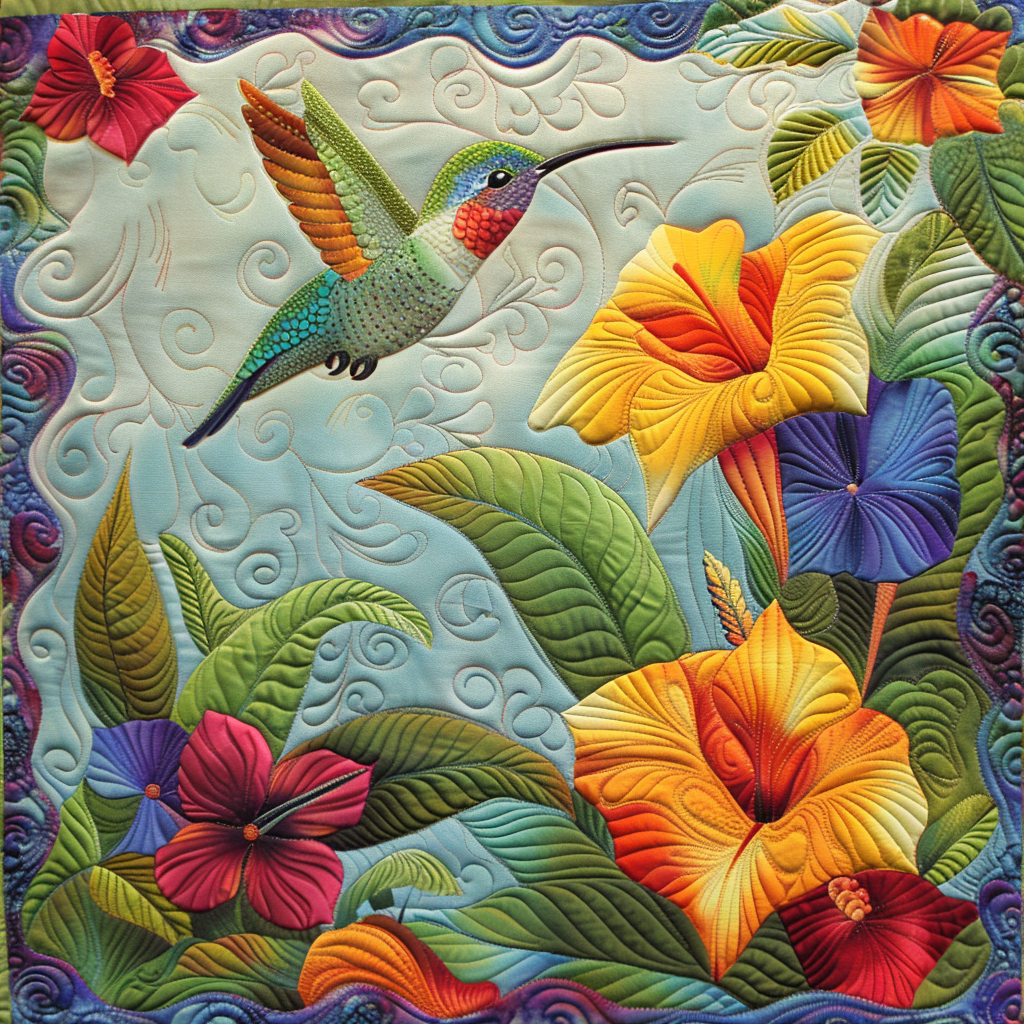 Hummingbird And Flowers XR2005003CL Quilt