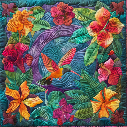 Hummingbird And Flowers XR2005004CL Quilt