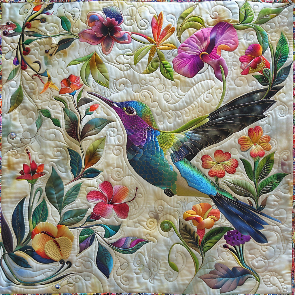 Hummingbird And Flowers XR2005014 CL Quilt