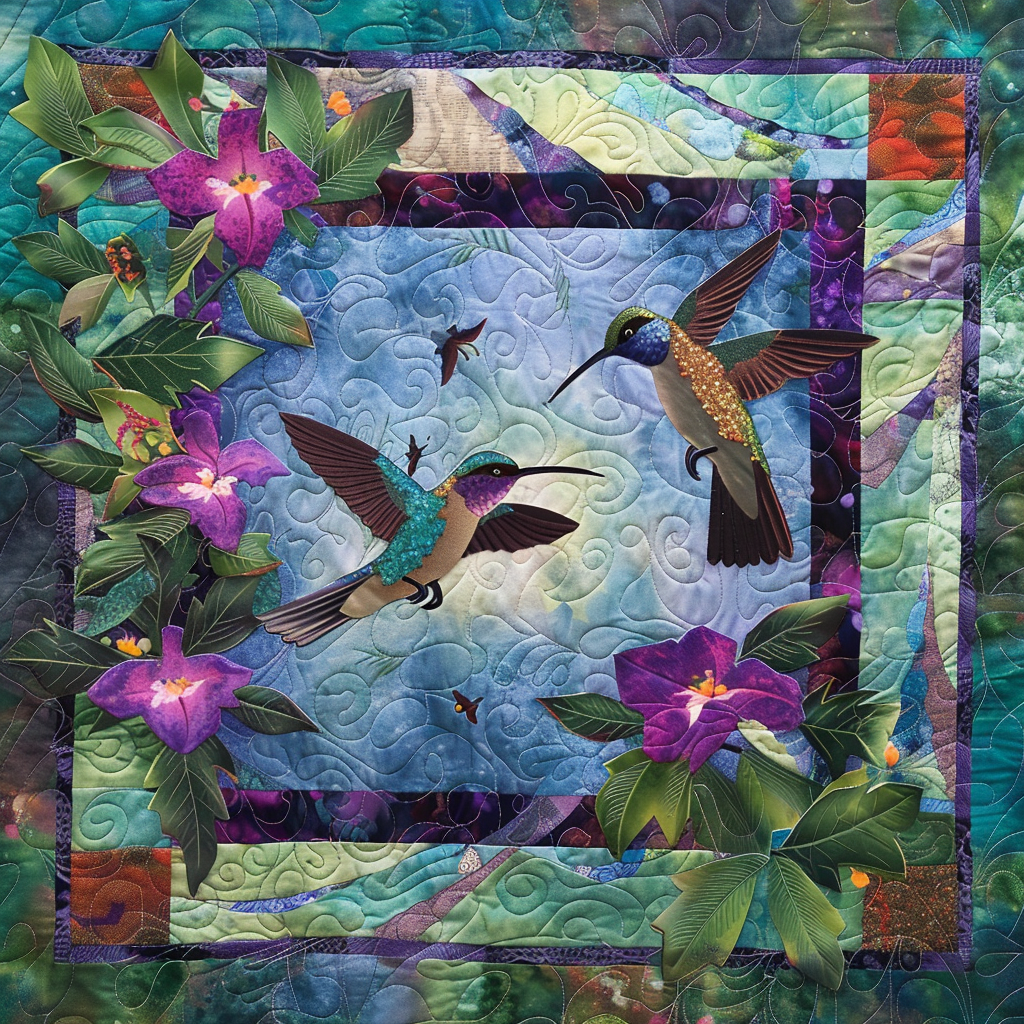 Hummingbirds And Purple Flowers XR2206006CL Quilt