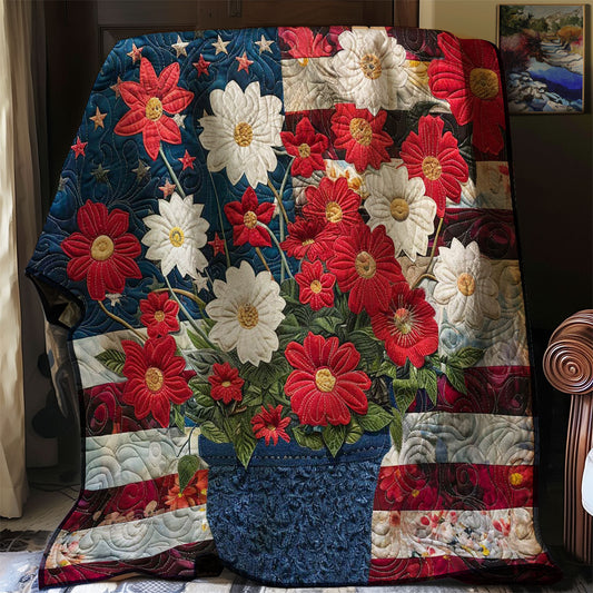 Patriotic American Flower WJ1607001CL Quilt