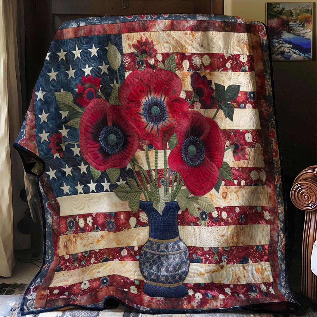American Patriotic Flower WJ1507003CL Quilt