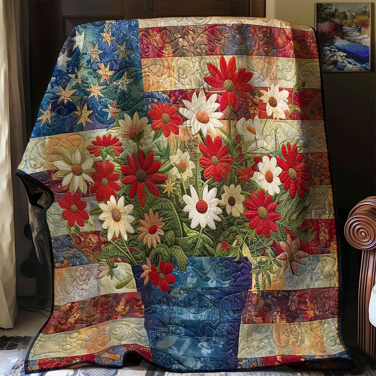 American Patriotic Flower WJ1507004CL Quilt