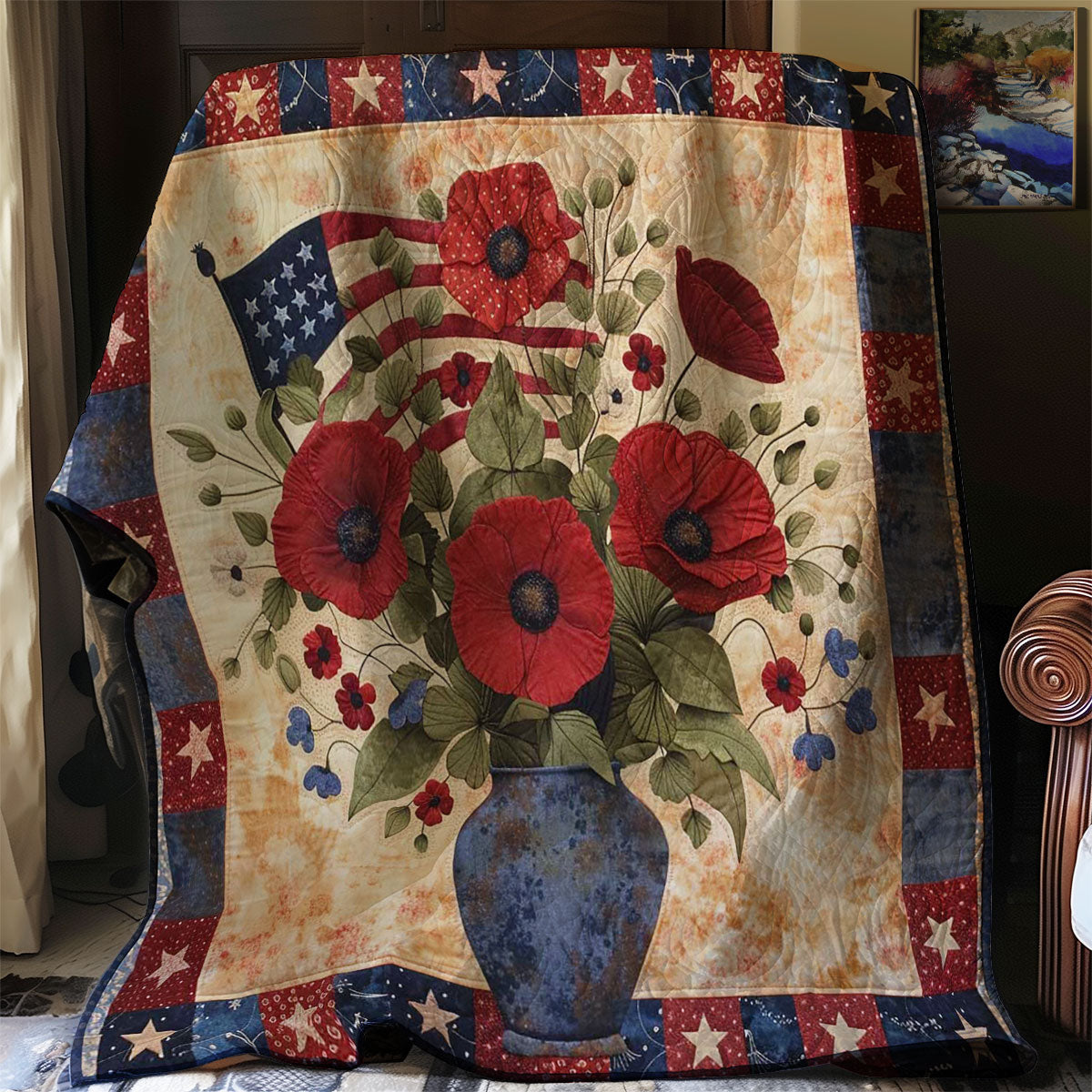 American Patriotic Flower WJ1507005CL Quilt