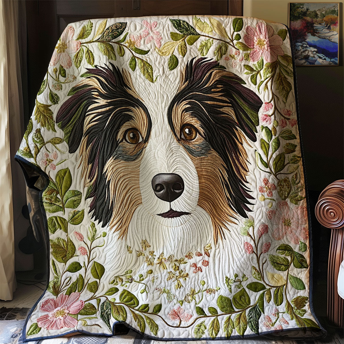 Flower Border Collie WJ1402007CL Quilt