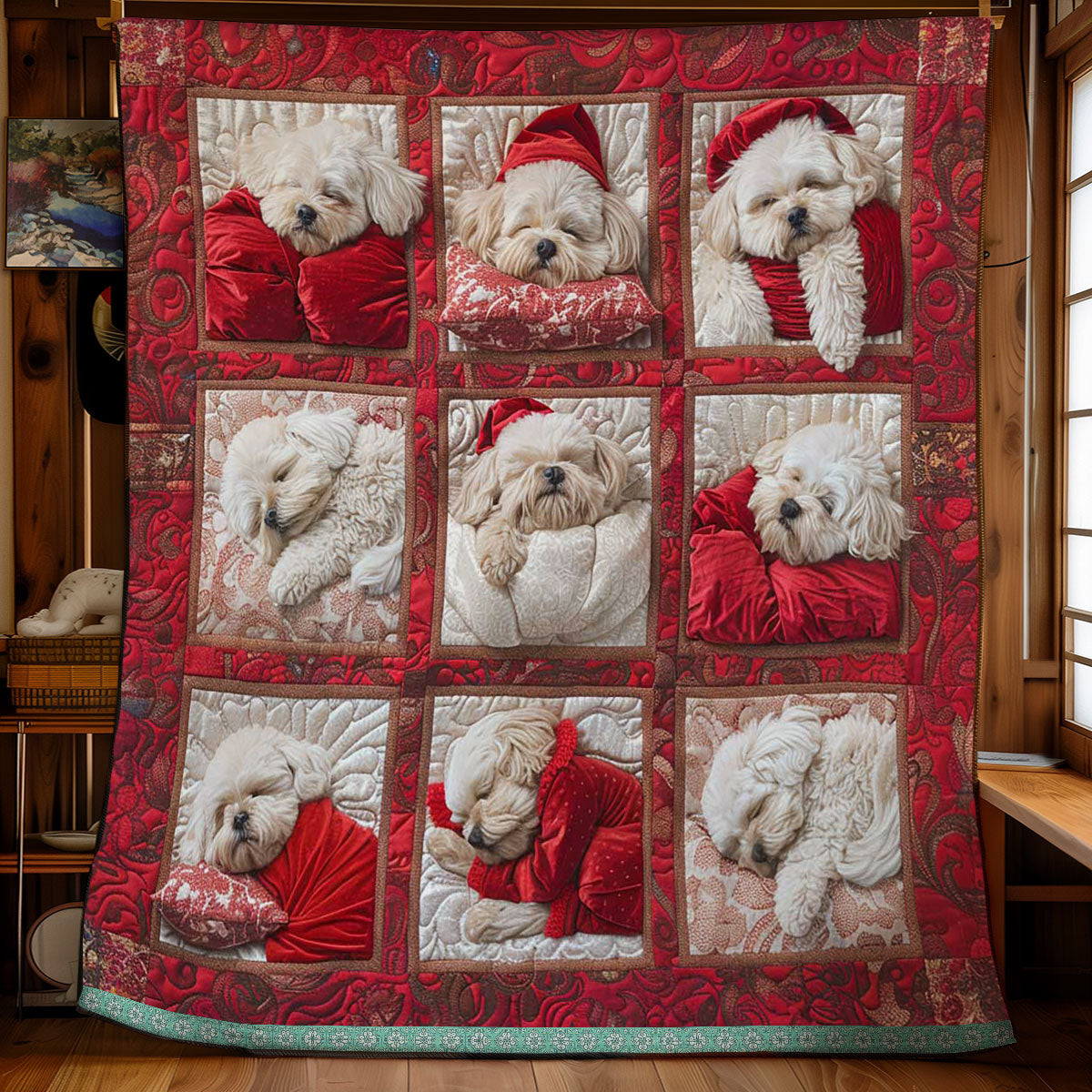 Happy Bichon Frise Sleeping WN1209070CL Quilt
