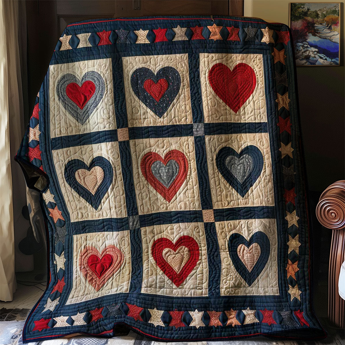 Patriotic Hearts WJ1307009CL Quilt