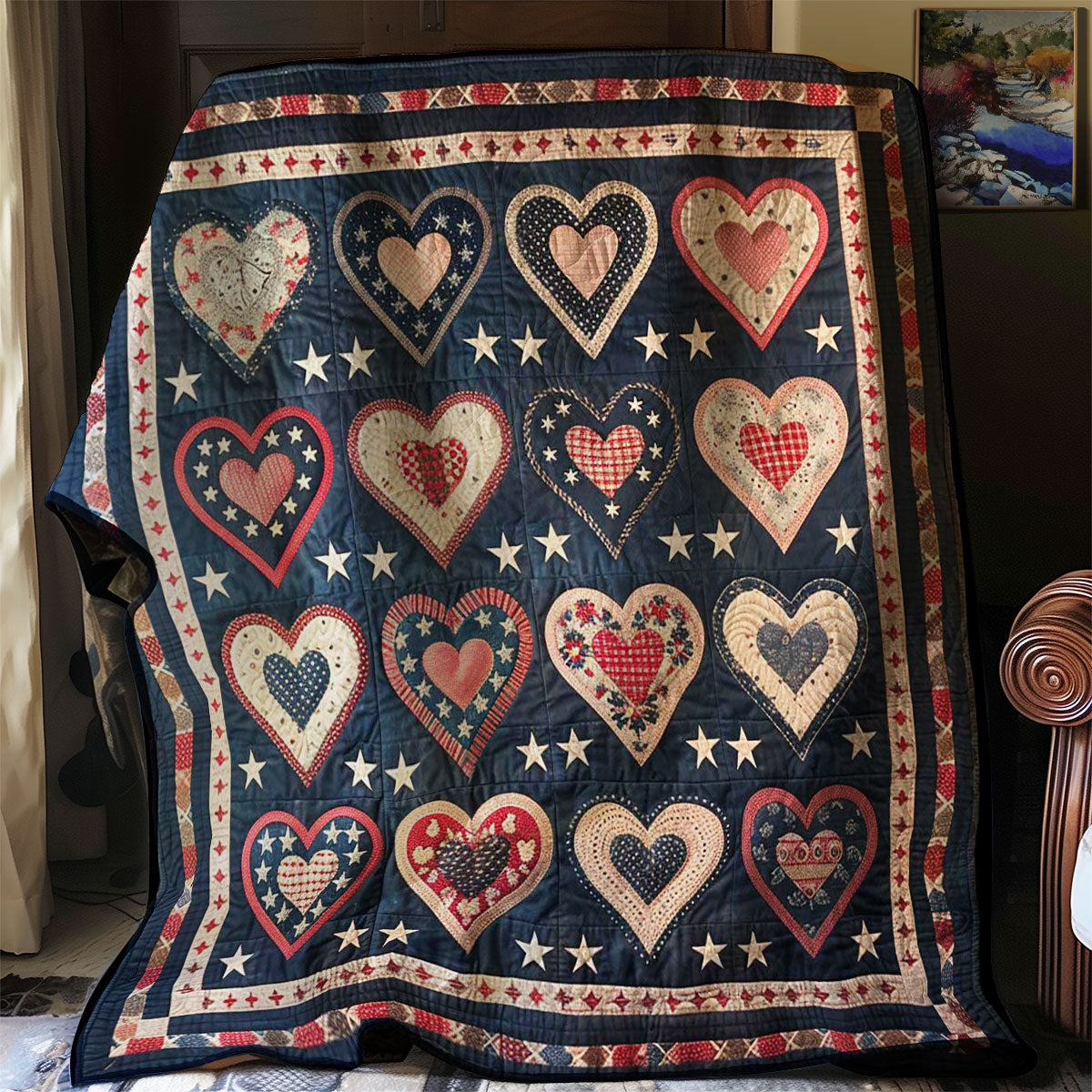 Patriotic Hearts WJ1507015CL Quilt